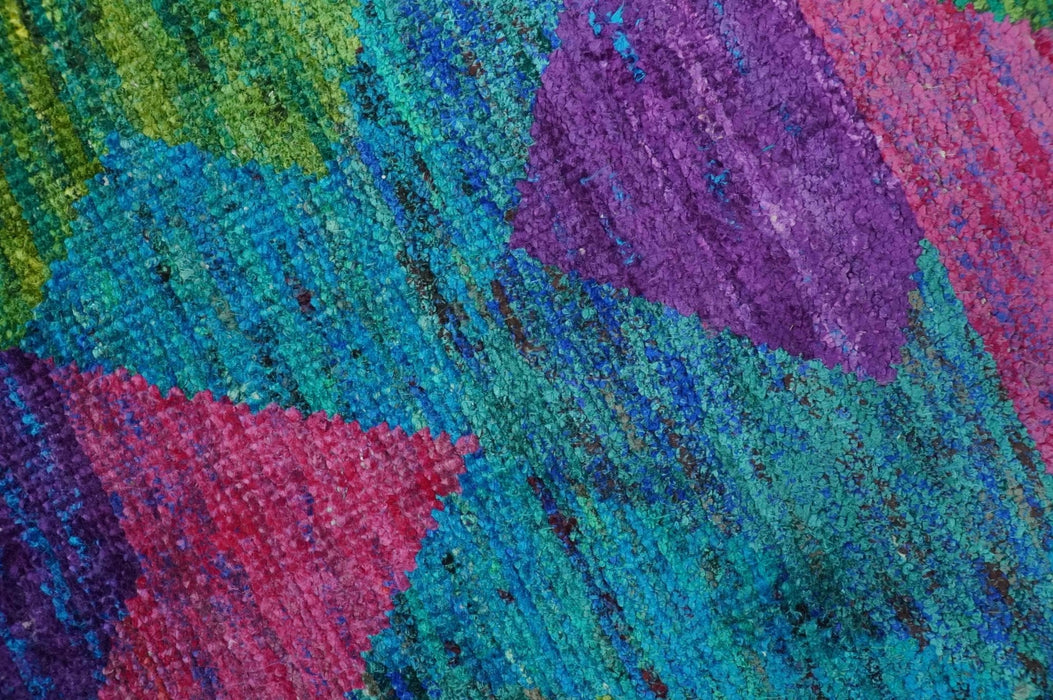 Modern Geometrical 6x8 Blue, Purple, Violet and Green Hand Knotted wool area rug