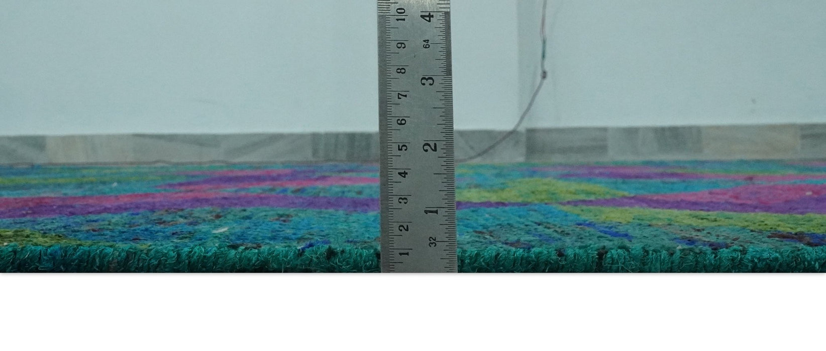 Modern Geometrical 6x8 Blue, Purple, Violet and Green Hand Knotted wool area rug