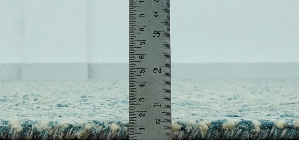 Modern Geometrical 8x10 Teal and Ivory Hand Tufted wool area rug