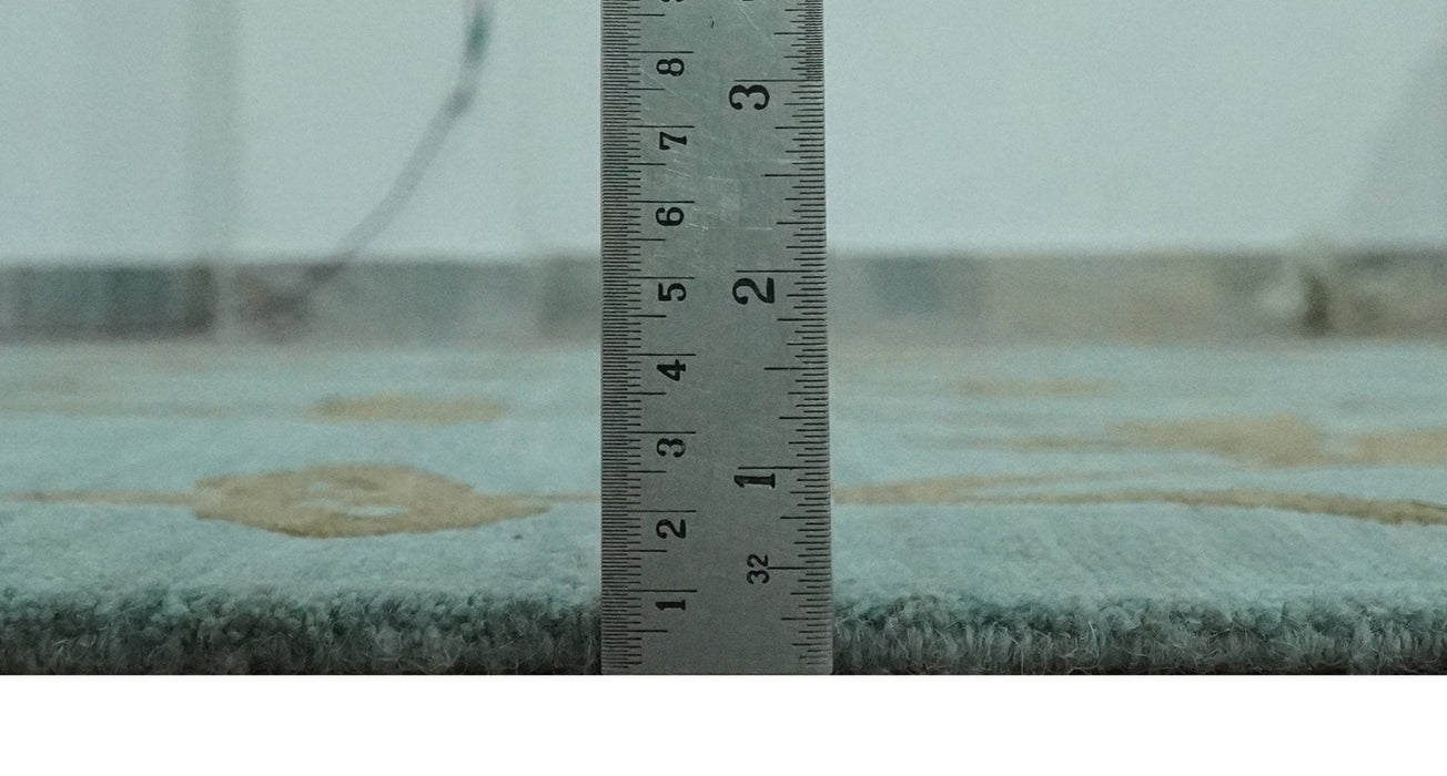 Modern Geometrical Aqua, Camel and Charcoal 6x9 Hand loom Wool and Art Silk Area Rug