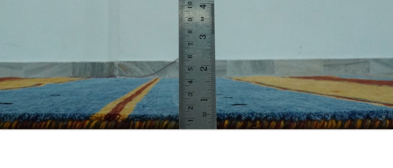 Modern Geometrical Blue, Gold, Brown and Green Stripes Design Hand loom 4.6x7 wool Area Rug