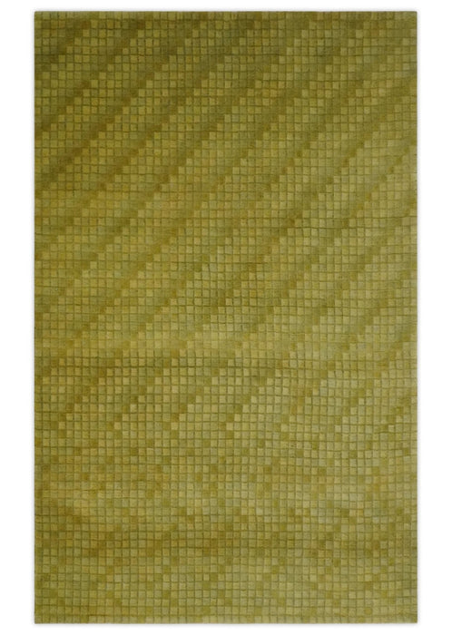 Modern Geometrical Boxes Olive Hand loom 5x8 wool Area Rug