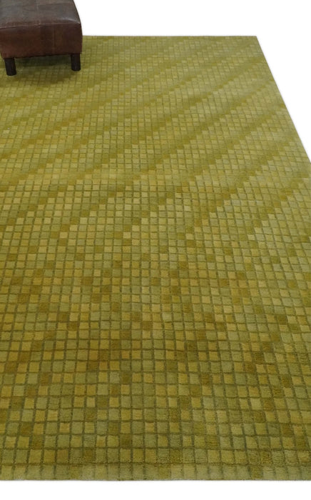 Modern Geometrical Boxes Olive Hand loom 5x8 wool Area Rug