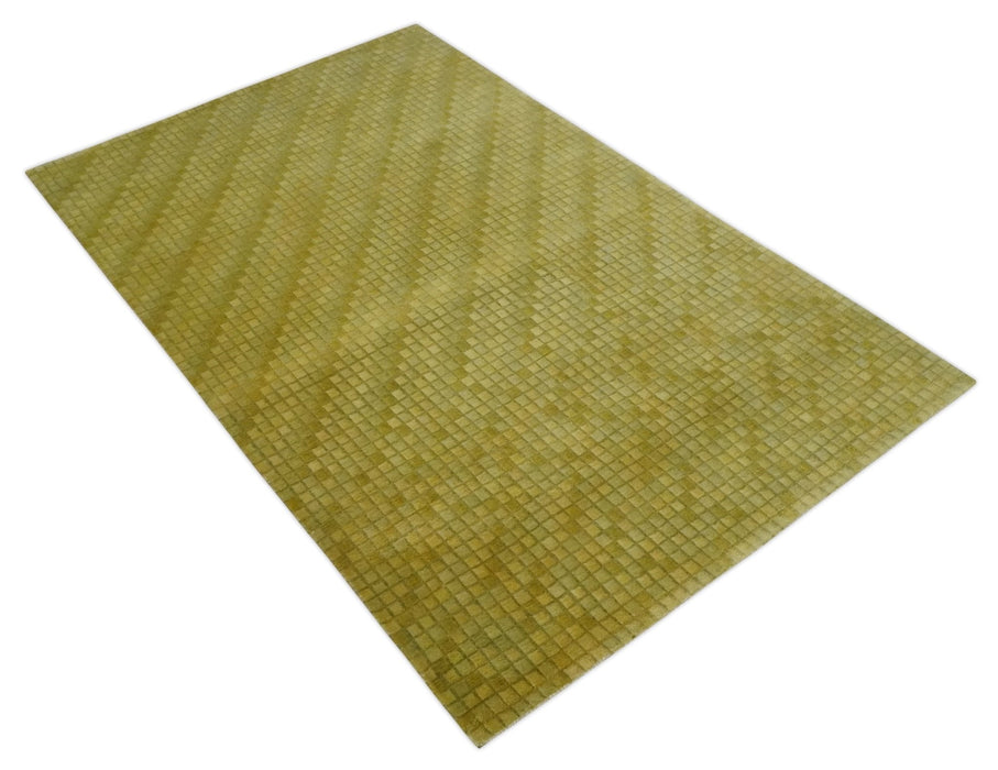Modern Geometrical Boxes Olive Hand loom 5x8 wool Area Rug