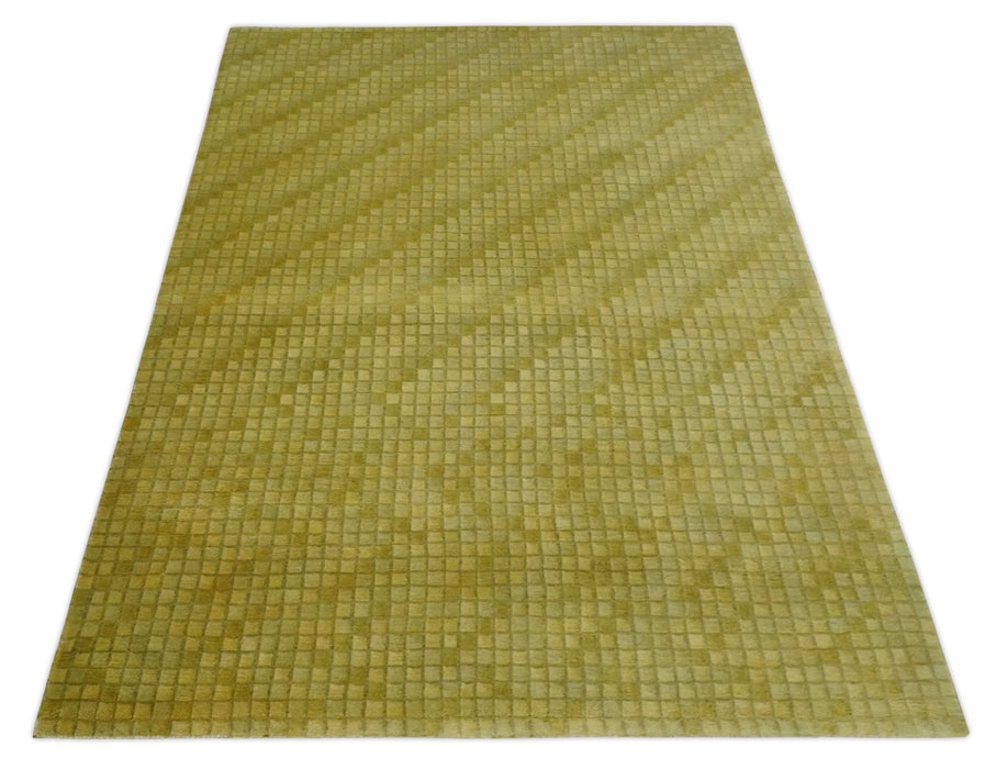 Modern Geometrical Boxes Olive Hand loom 5x8 wool Area Rug