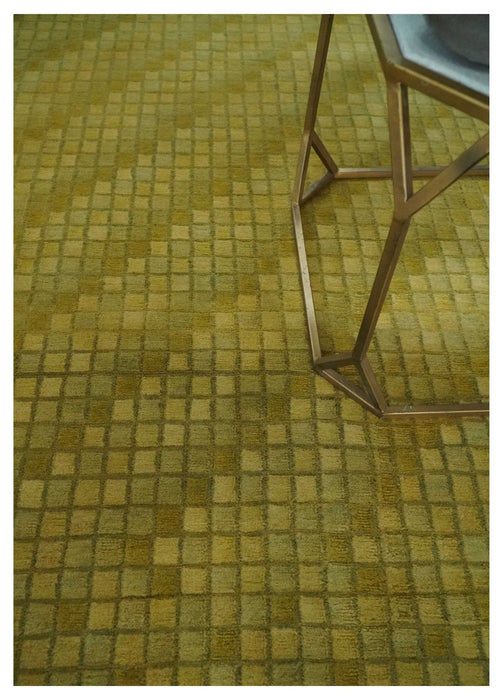 Modern Geometrical Boxes Olive Hand loom 5x8 wool Area Rug