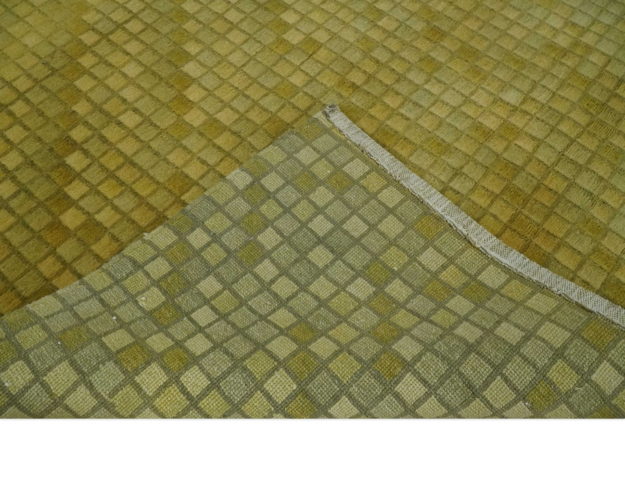 Modern Geometrical Boxes Olive Hand loom 5x8 wool Area Rug