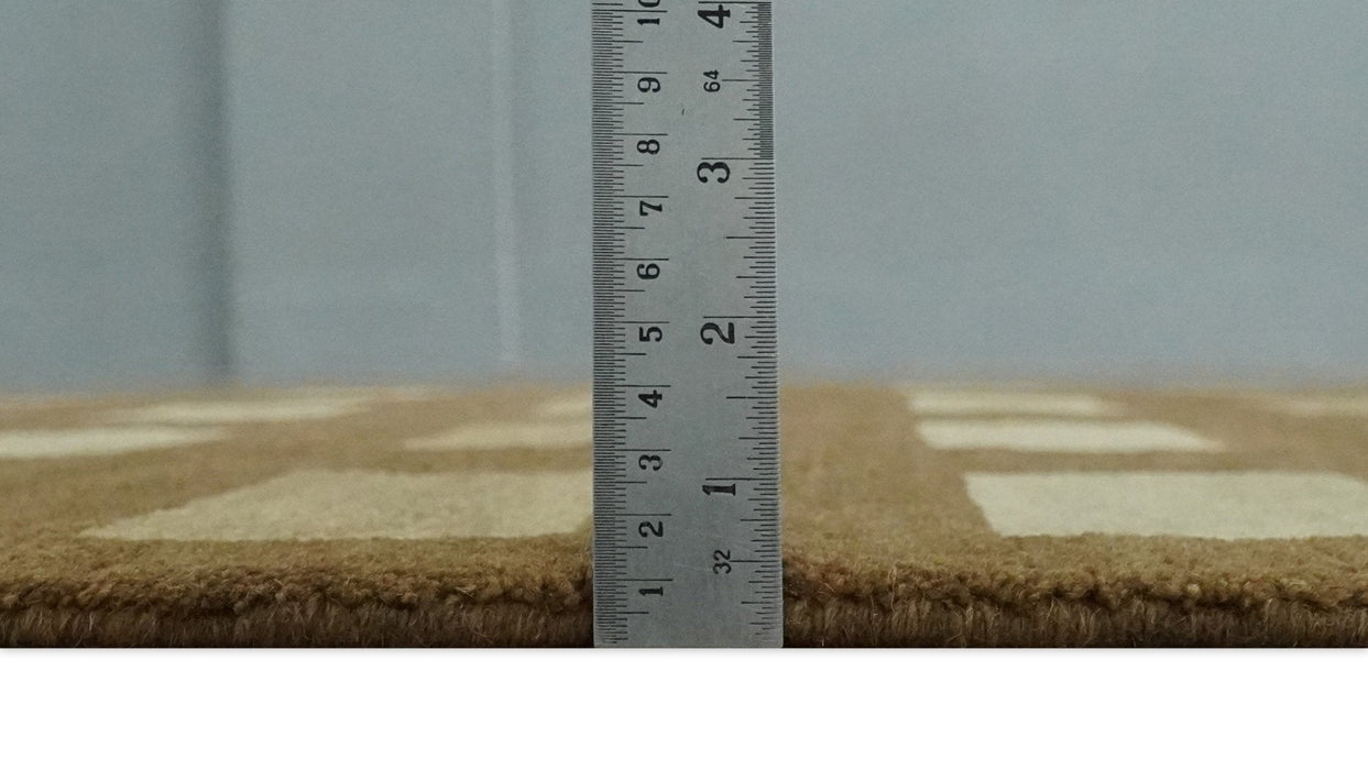 Modern Geometrical Brown and Beige 4x6 Hand Knotted Wool Area Rug