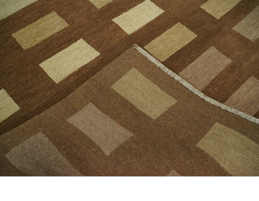 Modern Geometrical Brown and Beige 4x6 Hand Knotted Wool Area Rug