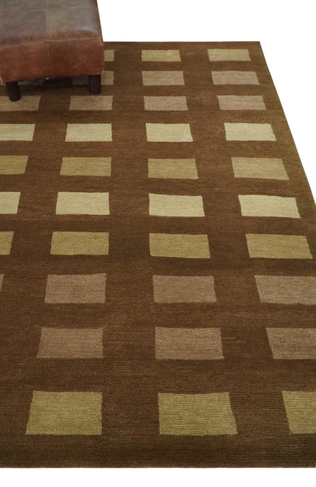 Modern Geometrical Brown and Beige 4x6 Hand Knotted Wool Area Rug