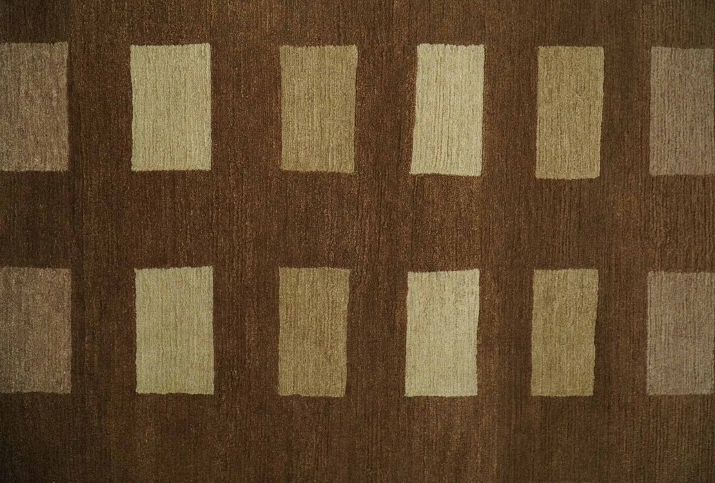 Modern Geometrical Brown and Beige 4x6 Hand Knotted Wool Area Rug