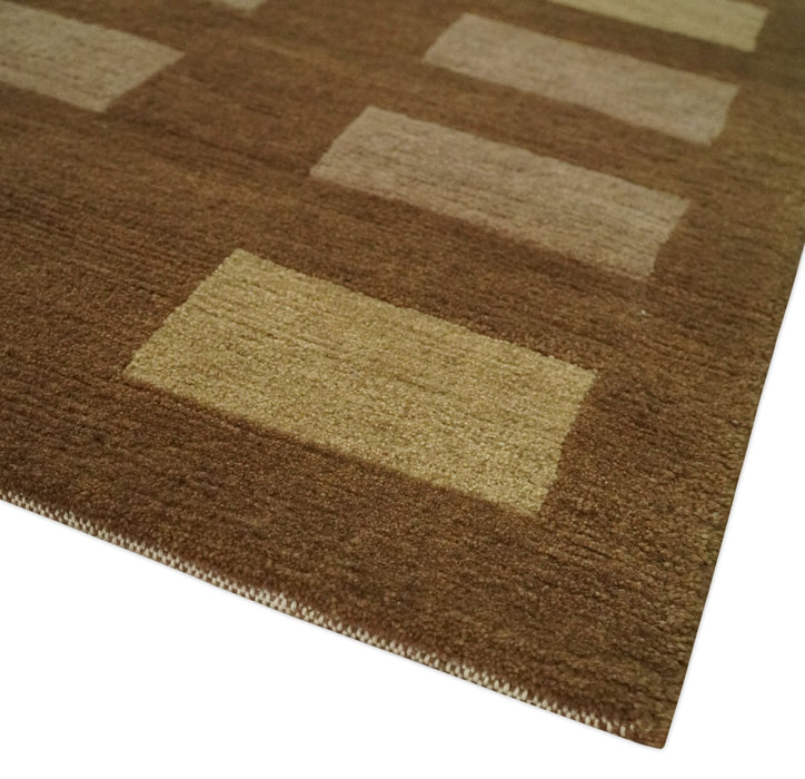 Modern Geometrical Brown and Beige 4x6 Hand Knotted Wool Area Rug