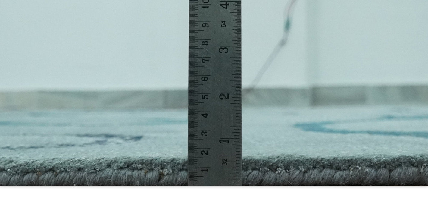 Modern Geometrical Circle Design Teal and Charcoal 5x7 Hand Knotted wool area rug