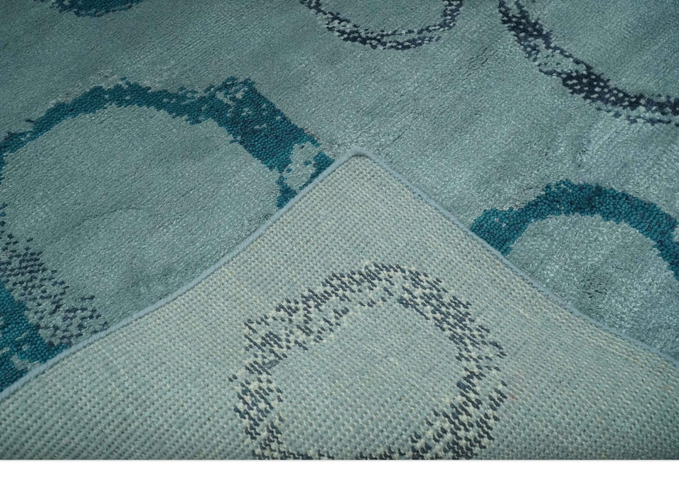 Modern Geometrical Circle Design Teal and Charcoal 5x7 Hand Knotted wool area rug