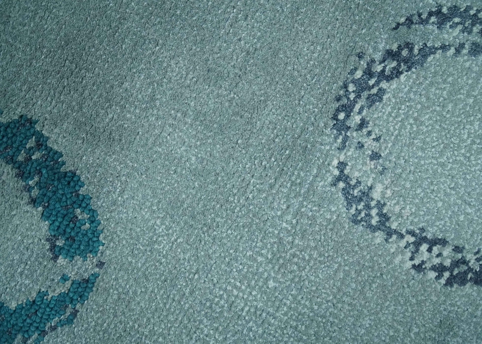 Modern Geometrical Circle Design Teal and Charcoal 5x7 Hand Knotted wool area rug