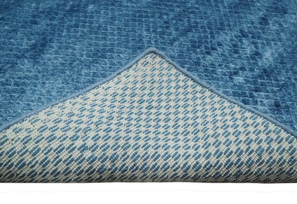 Modern Geometrical Cross Square Hand Made 2x3 Aqua Blue Art silk Area Rug