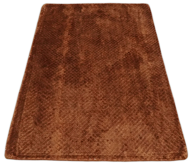Modern Geometrical Cross Square Hand Made 2x3 Brown Art silk Area Rug