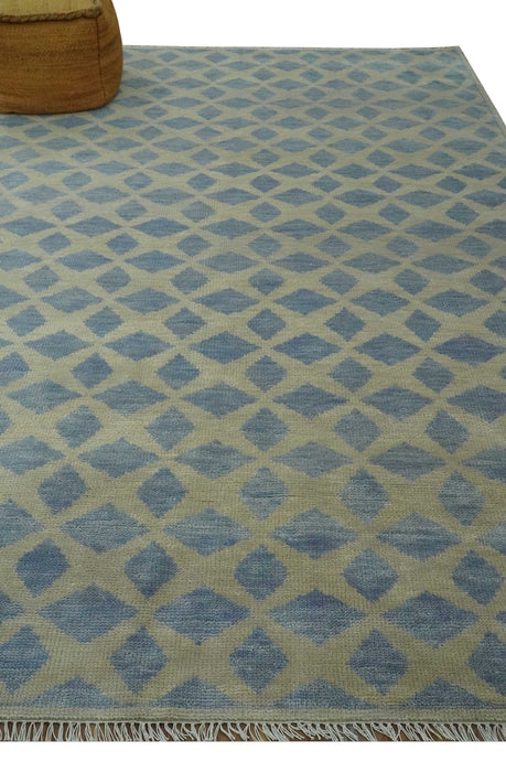 Modern Geometrical Diamond Design Gray and Beige 8x10 Hand knotted wool rug