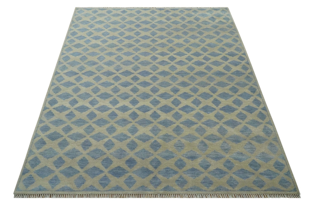 Modern Geometrical Diamond Design Gray and Beige 8x10 Hand knotted wool rug