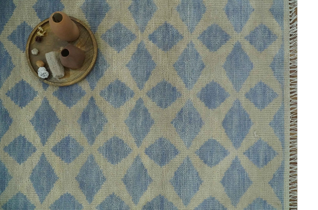 Modern Geometrical Diamond Design Gray and Beige 8x10 Hand knotted wool rug