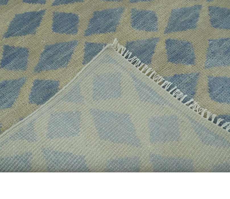 Modern Geometrical Diamond Design Gray and Beige 8x10 Hand knotted wool rug