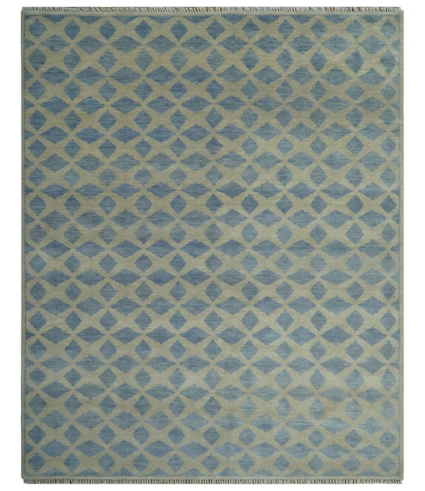 Modern Geometrical Diamond Design Gray and Beige 8x10 Hand knotted wool rug