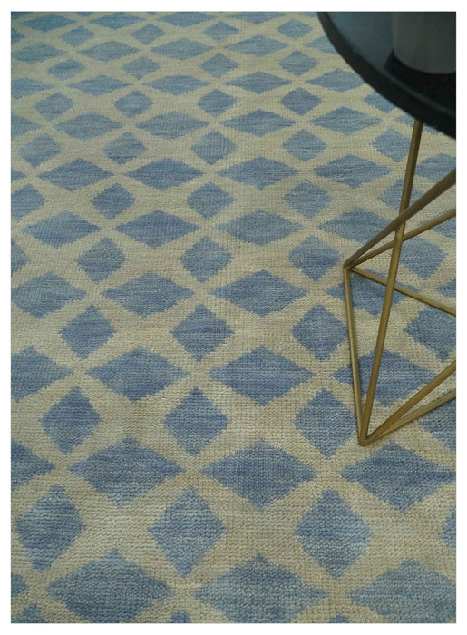 Modern Geometrical Diamond Design Gray and Beige 8x10 Hand knotted wool rug