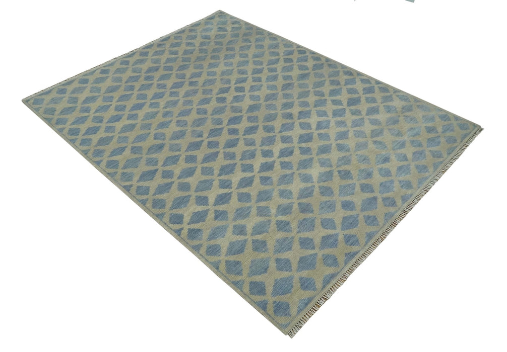 Modern Geometrical Diamond Design Gray and Beige 8x10 Hand knotted wool rug