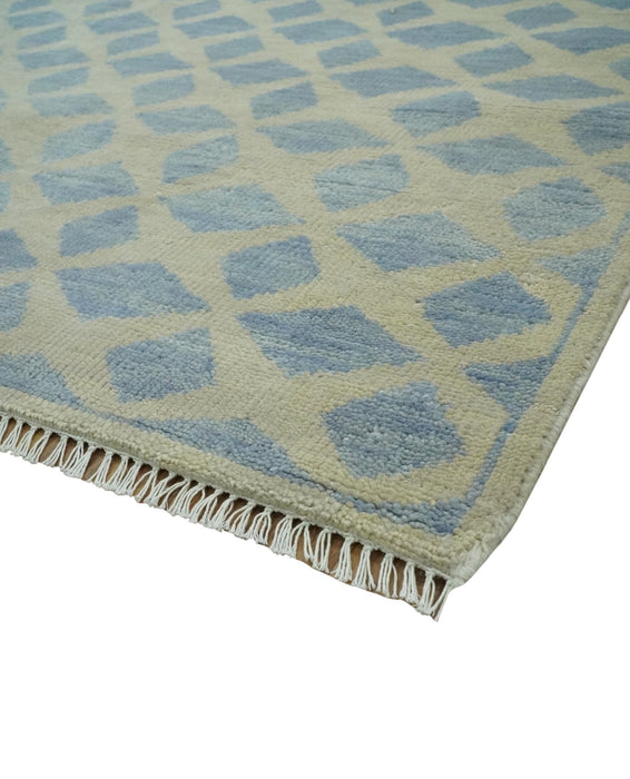 Modern Geometrical Diamond Design Gray and Beige 8x10 Hand knotted wool rug