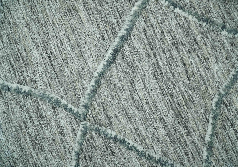 Modern Geometrical Hand carved Texture Gray, Ivory and Charcoal Hand Knotted 5x8 wool Area Rug