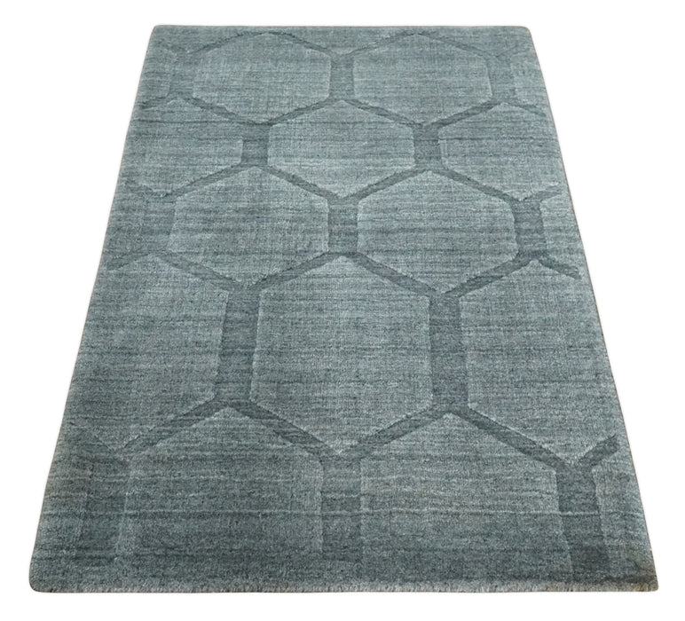 Modern Geometrical Hand Woven 2x3 Charcoal Area Rug made with Art Silk | N7123