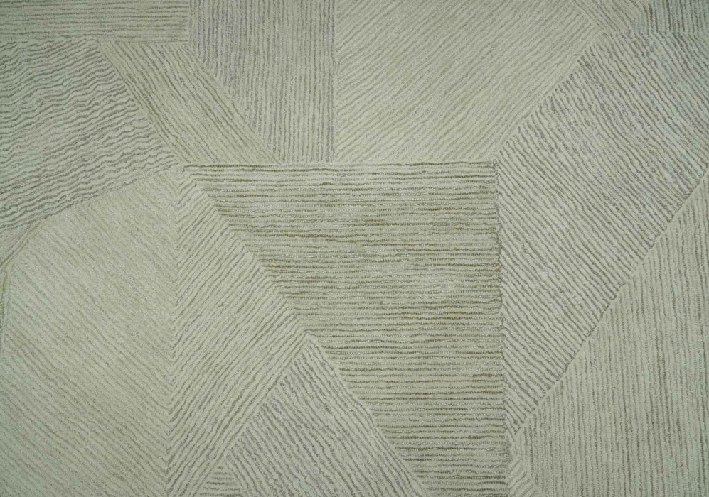 Modern Geometrical Ivory, Gray and Olive Stripes Textured Hand Tufted Custom Made rug