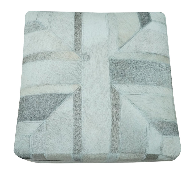 Modern Geometrical Ivory, Gray, Beige Genuine Leather Pouf