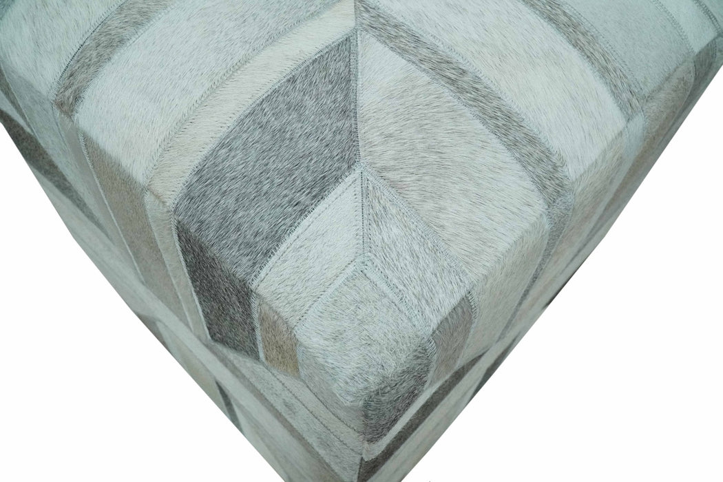 Modern Geometrical Ivory, Gray, Beige Genuine Leather Pouf