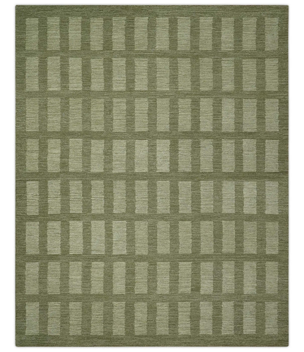 Modern Geometrical Olive and Ivory Textured Hand Tufted Multi size wool Rug