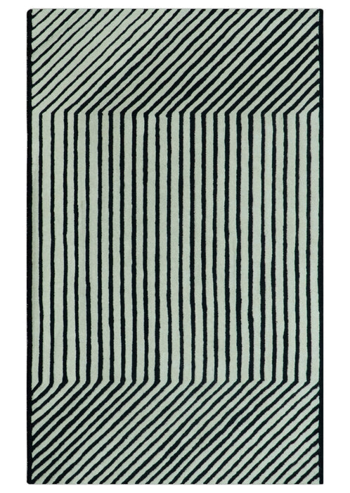 Modern Geometrical Pattern Black And White Hand Tufted Custom Made wool rug