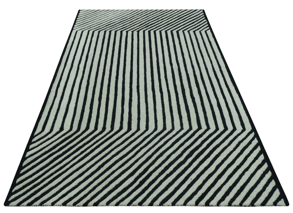 Modern Geometrical Pattern Black And White Hand Tufted Custom Made wool rug