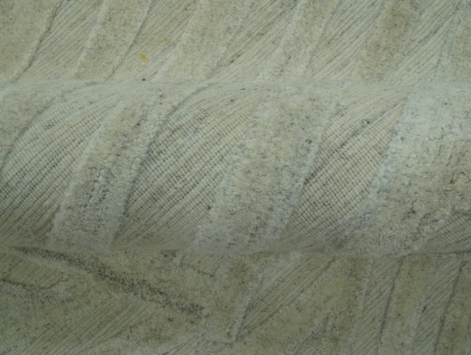 Modern Geometrical Pattern Silver Hand Knotted 10x13 Wool Area Rug