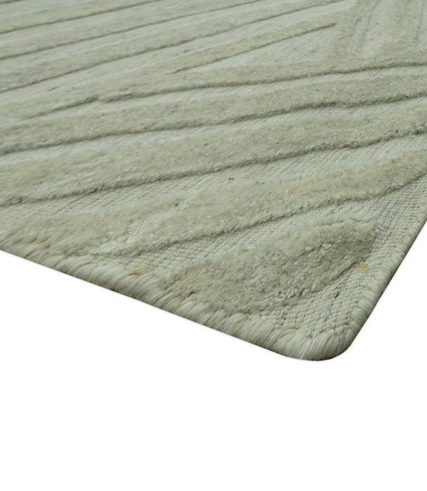 Modern Geometrical Pattern Silver Hand Knotted 10x13 Wool Area Rug