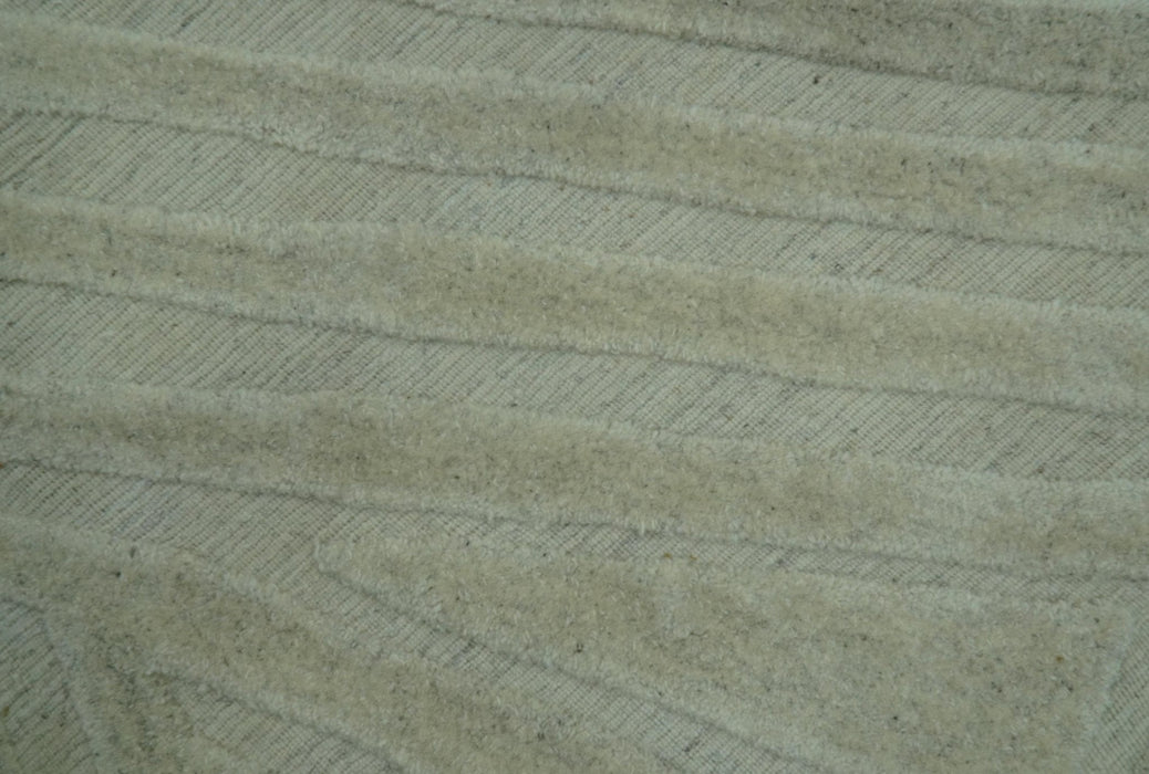 Modern Geometrical Pattern Silver Hand Knotted 10x13 Wool Area Rug