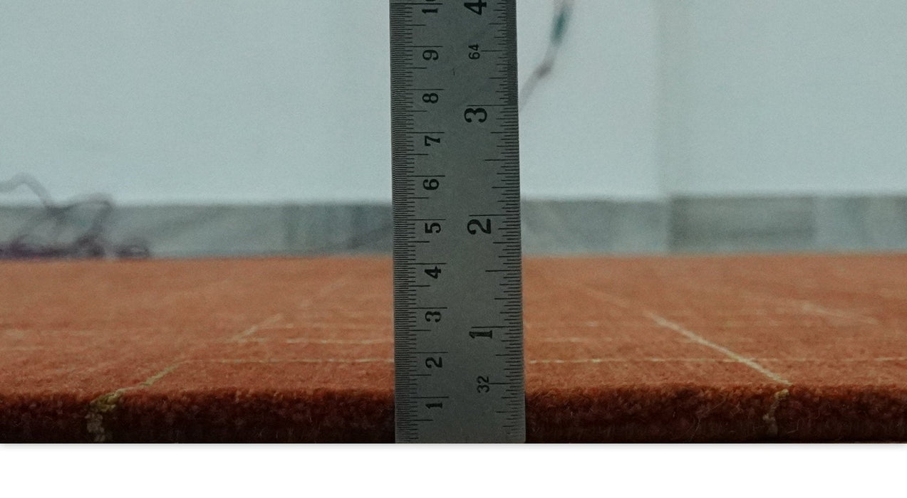 Modern Geometrical Rust and Gold 6x9 Hand loom Wool and Art Silk Area Rug