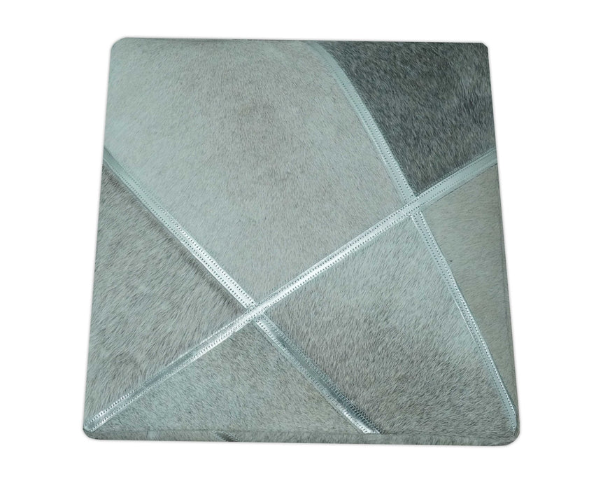 Modern Geometrical Shades of Gray and Ivory Genuine Leather Pouf