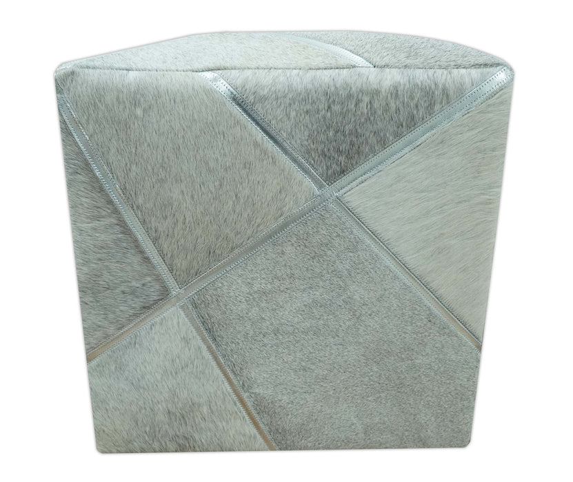 Modern Geometrical Shades of Gray and Ivory Genuine Leather Pouf