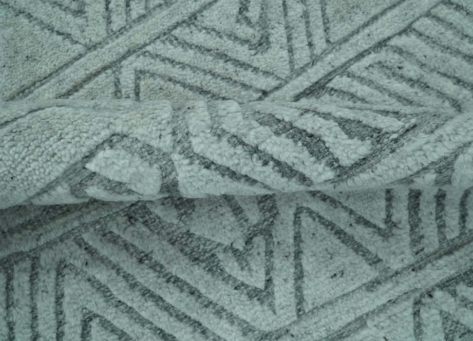Modern Geometrical Silver and Gray Chevron Design Hand Carved  wool Rug