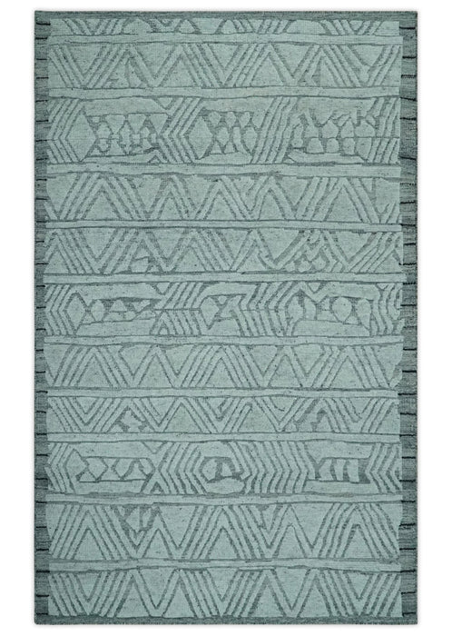 Modern Geometrical Silver and Gray Chevron Design Hand Carved  wool Rug