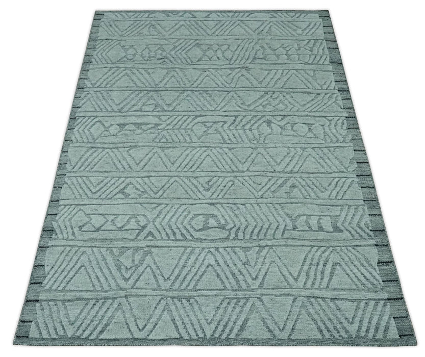Modern Geometrical Silver and Gray Chevron Design Hand Carved  wool Rug