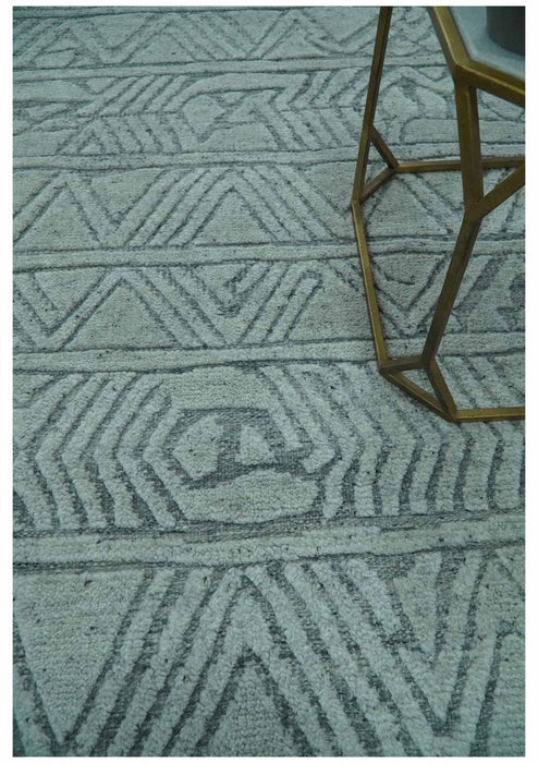 Modern Geometrical Silver and Gray Chevron Design Hand Carved  wool Rug