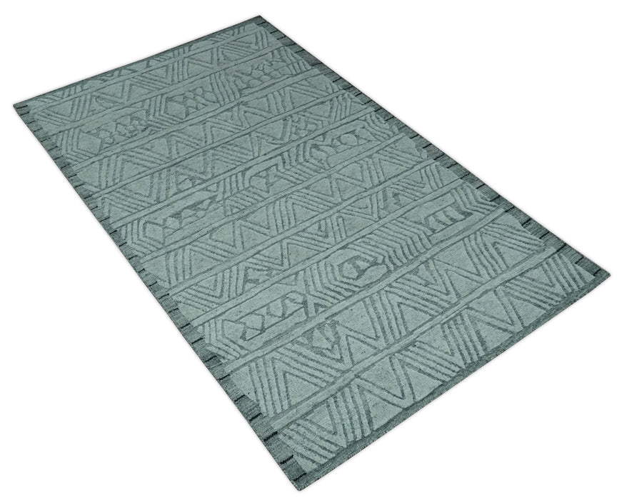 Modern Geometrical Silver and Gray Chevron Design Hand Carved  wool Rug