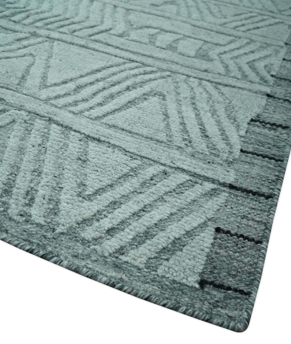 Modern Geometrical Silver and Gray Chevron Design Hand Carved  wool Rug