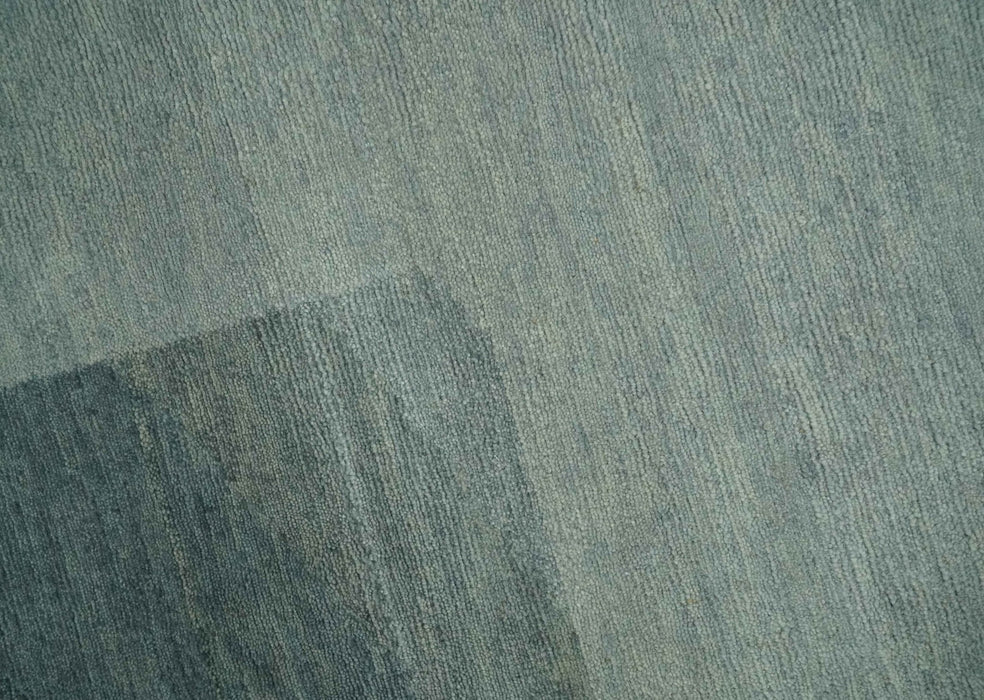 Modern Geometrical Silver, Blue, and Charcoal Hand Knotted 6x9 Wool and Art Silk Area Rug